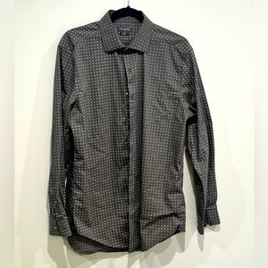 Van Heusen Mens Long Sleeve Slim Fit Buttoned Up Dress Shirt Grey/White PREOWNED